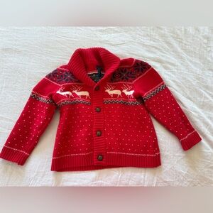 Janie and Jack Red Cardigan with Reindeer Design